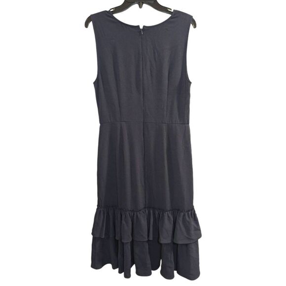 TOME NYC Ariel Navy Blue midi ruffle hem V-neck formal dress womens 6 - Picture 6 of 10